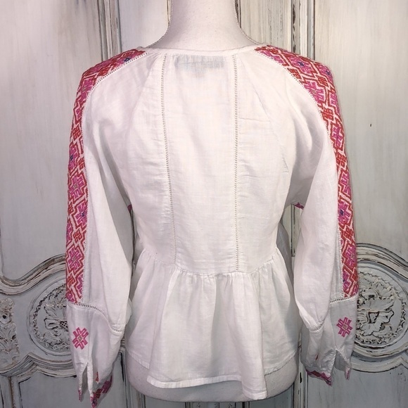 TOPSHOP PETITE 100% Cotton Embroidered Ethnic Long Sleeve Popover Top Size 0 - Picture 8 of 11